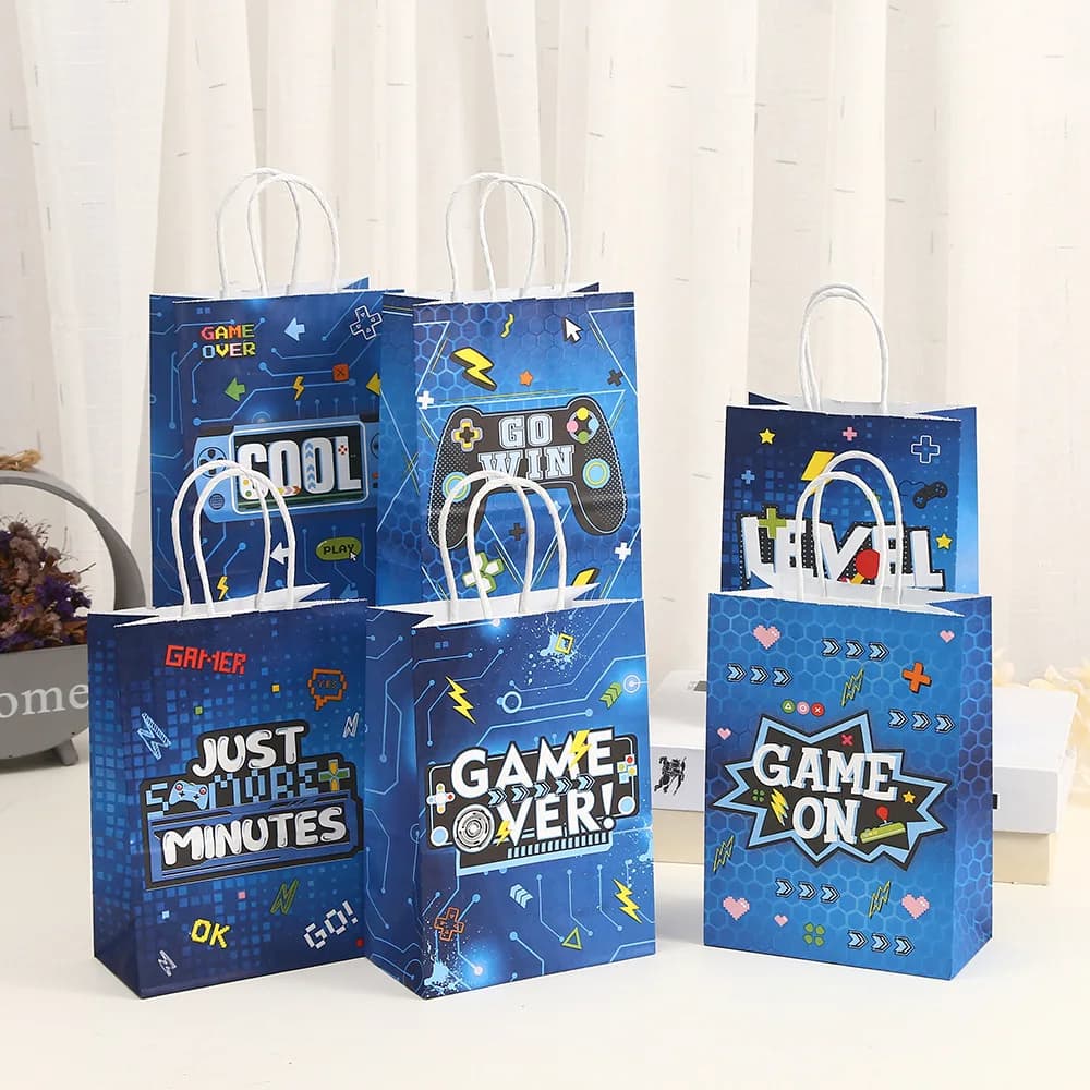 StoBag, sacchetti regalo di gioco con manici, Go Win, per forniture per feste di gioco, pacchetto dolce per bambini, carta riutilizzabile, 12/30 pezzi