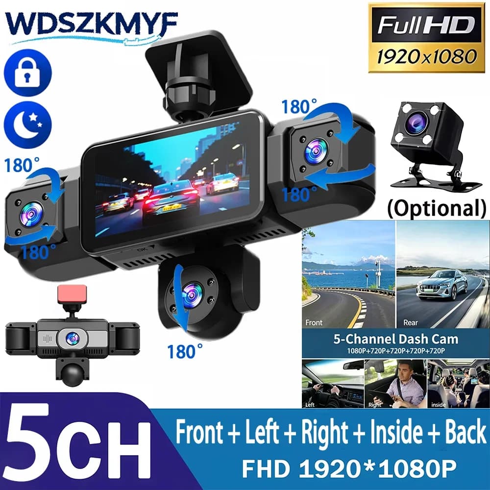 1080P HD 4/5CH 360° Panoramic Dash Cam Car DVR Black Box Night Vision Loop Recording G-Sensor Emergency Lock Driving Recorder