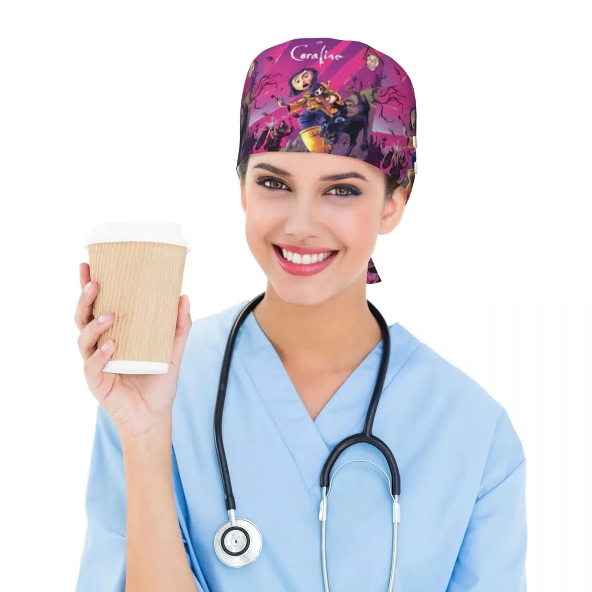 Cappello Chirurgico Animato Ispirato a Coraline, Berretto da Lavoro per Medici, Cappello Regolabile per Infermieri e Dentisti, Unisex