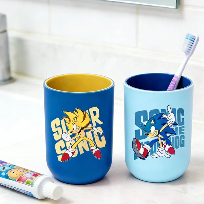 Portaspazzolino da Bagno per Bambini con Tema Sonic e Lettere A-Z, Design Anime ​ Tazze per il risciacquo orale per bambini e bambine, bicchieri per l'acqua per la casa