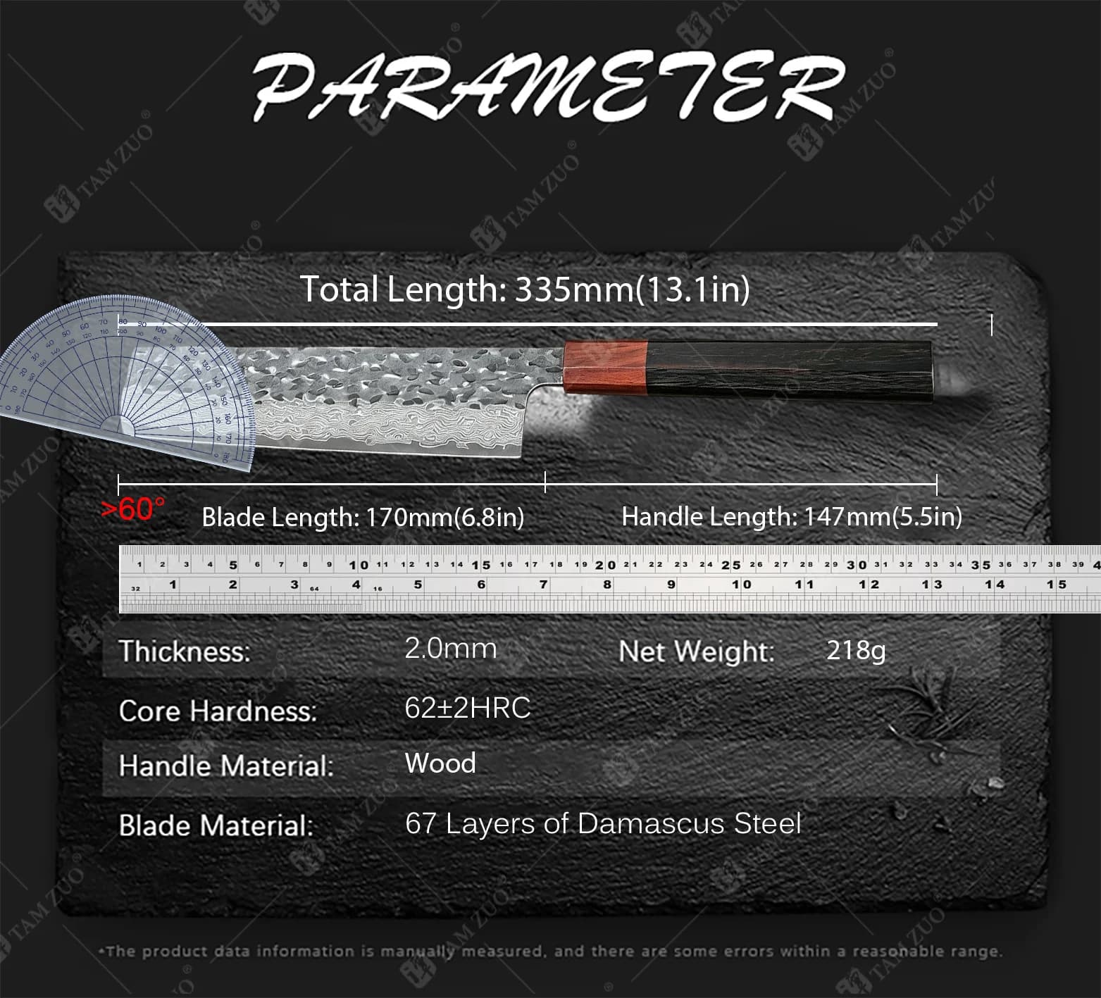 TAMZUO Damascus Chef Knife Ultra Sharp Blade for Cooking Meat Steak Sushi Knife Kitchen Vegetables Slicing Knife with Gift Box