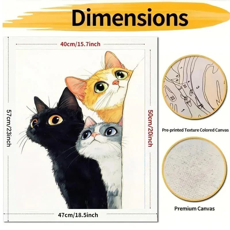 Professional Art Use, [2D/Flat]1pc Frameless Adult Paint by Numbers Kit: Acrylic Paint - Black, Yellow, And Gray Tricolor Cat Cu