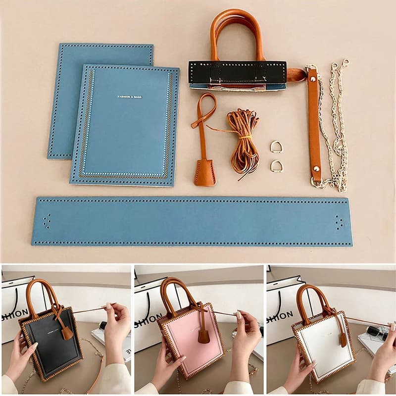 Borse all'uncinetto per maglieria in pelle PU fai-da-te Kit di materiali per la realizzazione di borse fatte a mano Borsa a tracolla Borsa a tracolla Accessori per cucire a tracolla