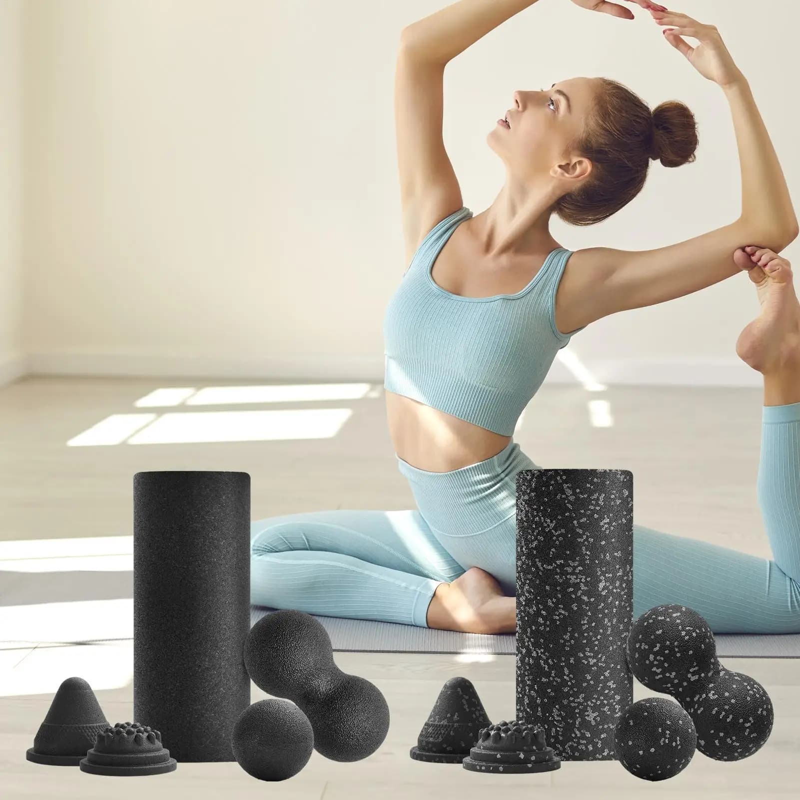 Rullo in schiuma per esercizi Rullo in schiuma per massaggio per muscoli Ruota per tessuti profondi antiscivolo Accessori da palestra per gambe Viaggi Fitness Pilates