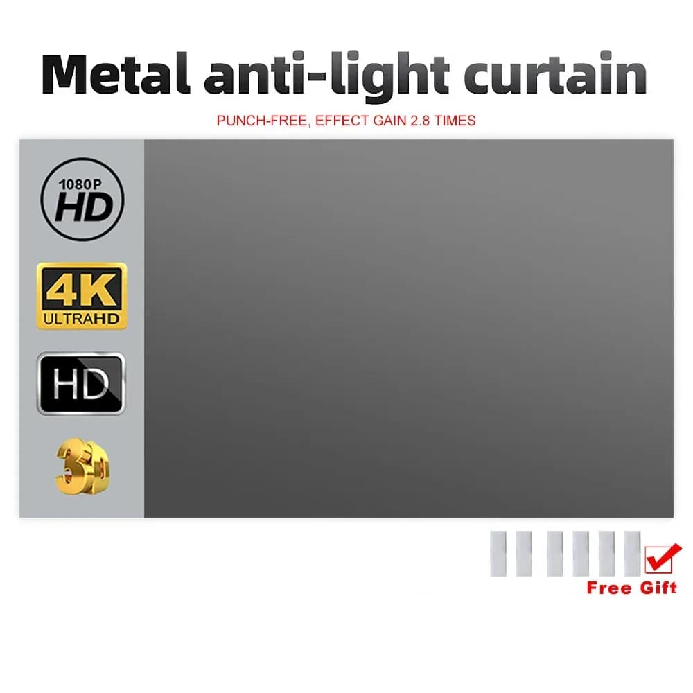 Proiettore domestico portatile ad alta definizione 4K — Schermo anti-luce 16:9, Proiettore semplice, Dispositivo di visualizzazione pieghevole in materiale metallico