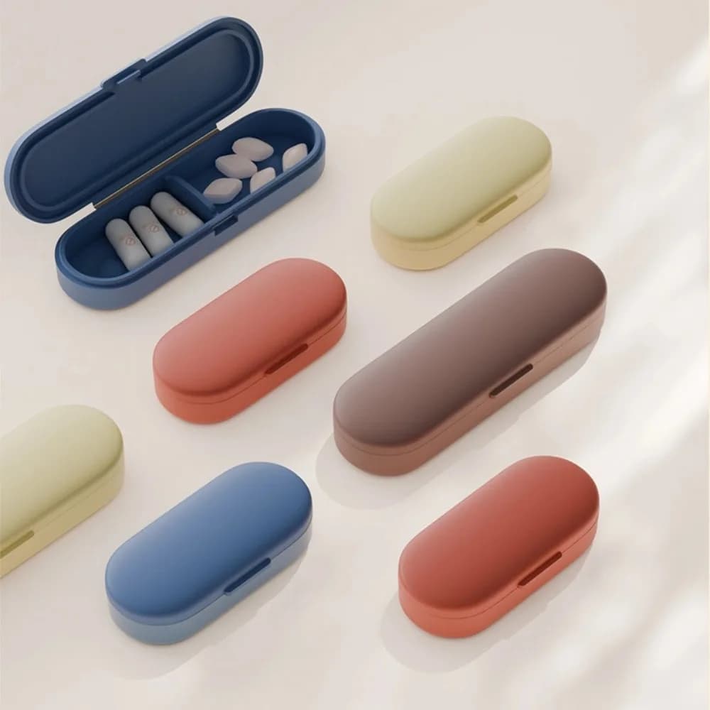 New Premium Portable Container for Pills with 1/2 Parts, Organizing Box for Vitamins, Supplements, Fish Oils and Medicines