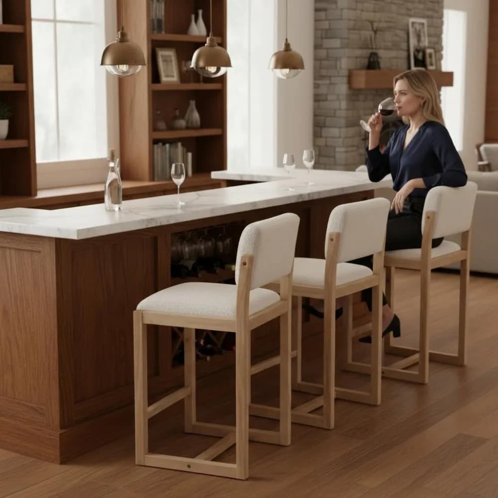 Set sgabelli da bar moderni (4 pezzi), sgabelli da bar alti 26 pollici, rivestimento in pelle di agnello, gambe in legno