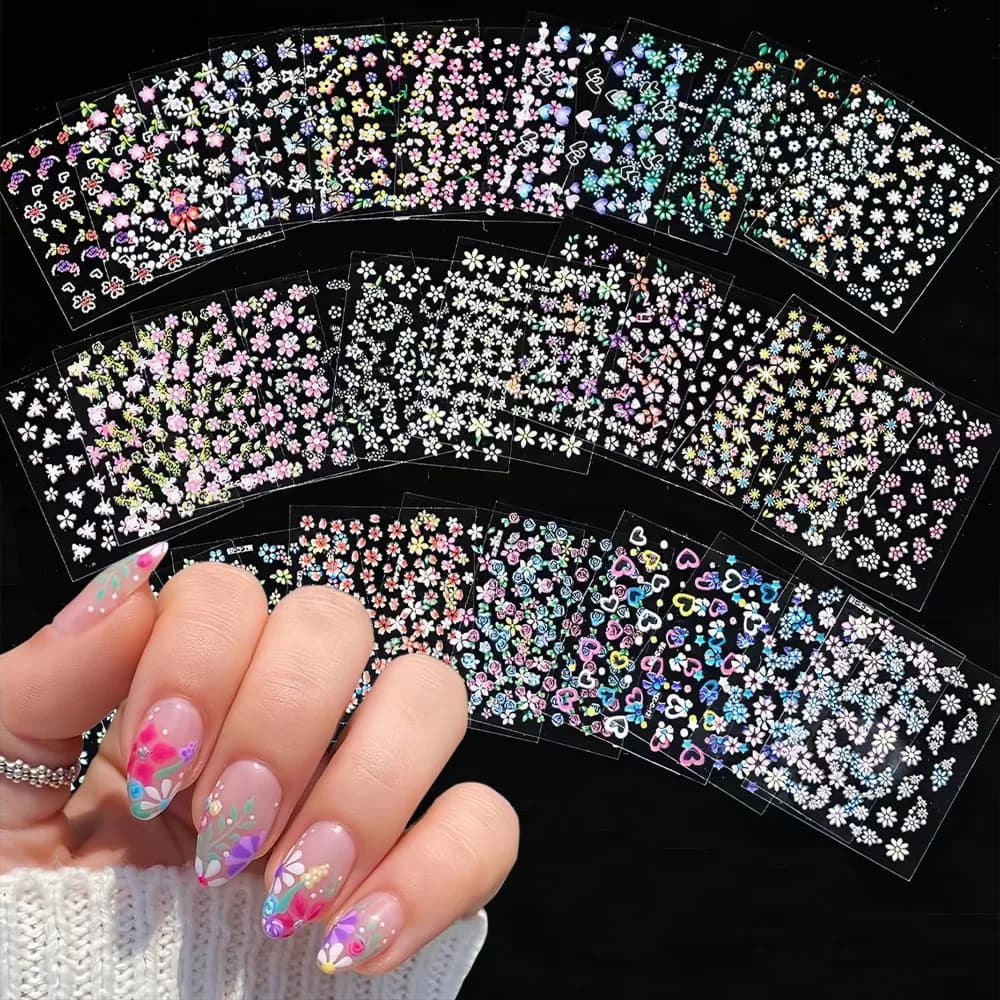 30 Sheets 3D Flower Nail Art Stickers for Vibrant Colorful Floral Nail Designs Ideal for Kids, Girls, and Women's DIY Manicure