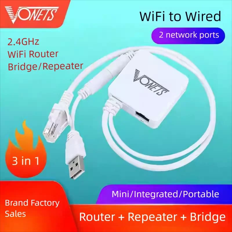 VONETS 2.4GHz Portable WiFi Router Repeater Wireless Bridge Ethernet Adapter Signal Extender for Hotel TravelPrinter VAR11N-300