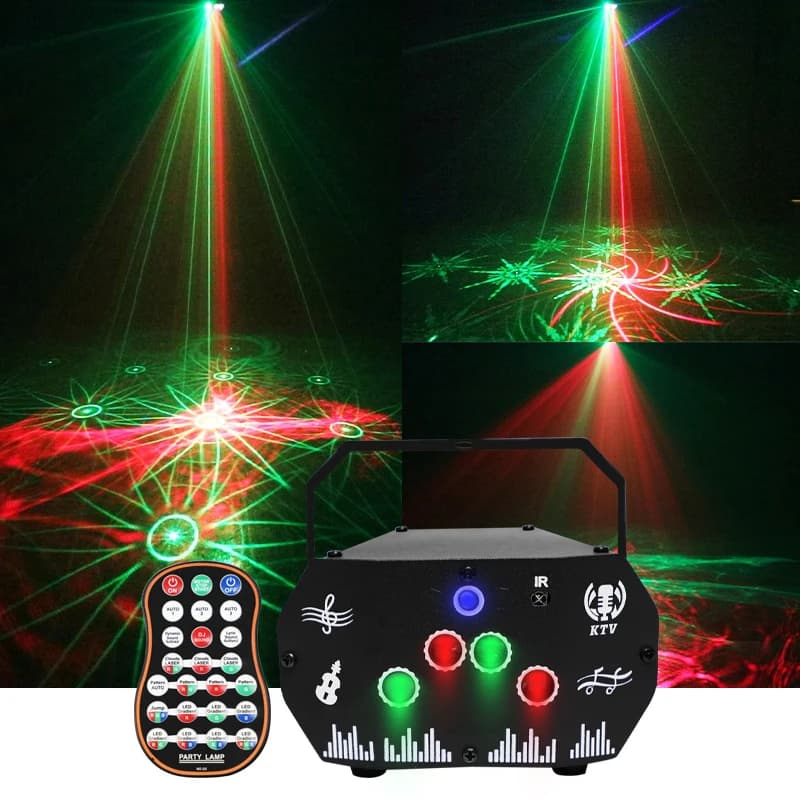 HCWE Sorgente di fabbrica 3 in 1 Mini DJ Fascio Lampada Proiettore stroboscopico di controllo del suono per Night Club RGB LED Laser Party Stage Light
