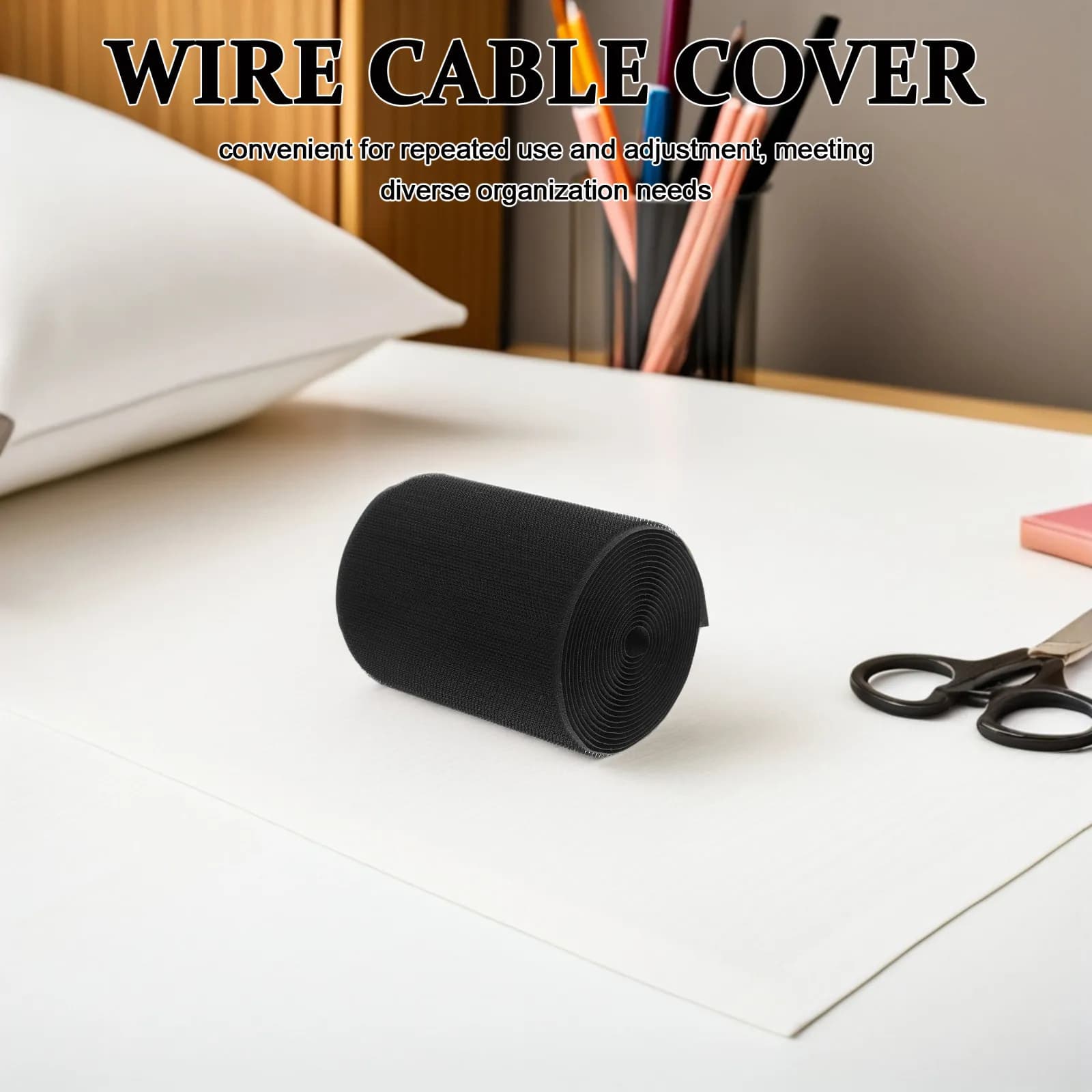 1 Roll Cable Protector Adjustable Hook Loop Strip Floor Wire Management Strip for Carpet Cord Organizer Home Office Reusable