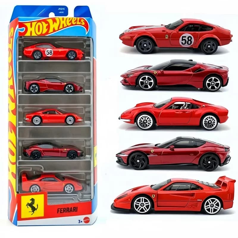 New Hot Wheels Ferrari JLN12 5PCS Set Small Sports Car Track Alloy Car Diecast Car Model Toys Boy‘s Toy Car Model