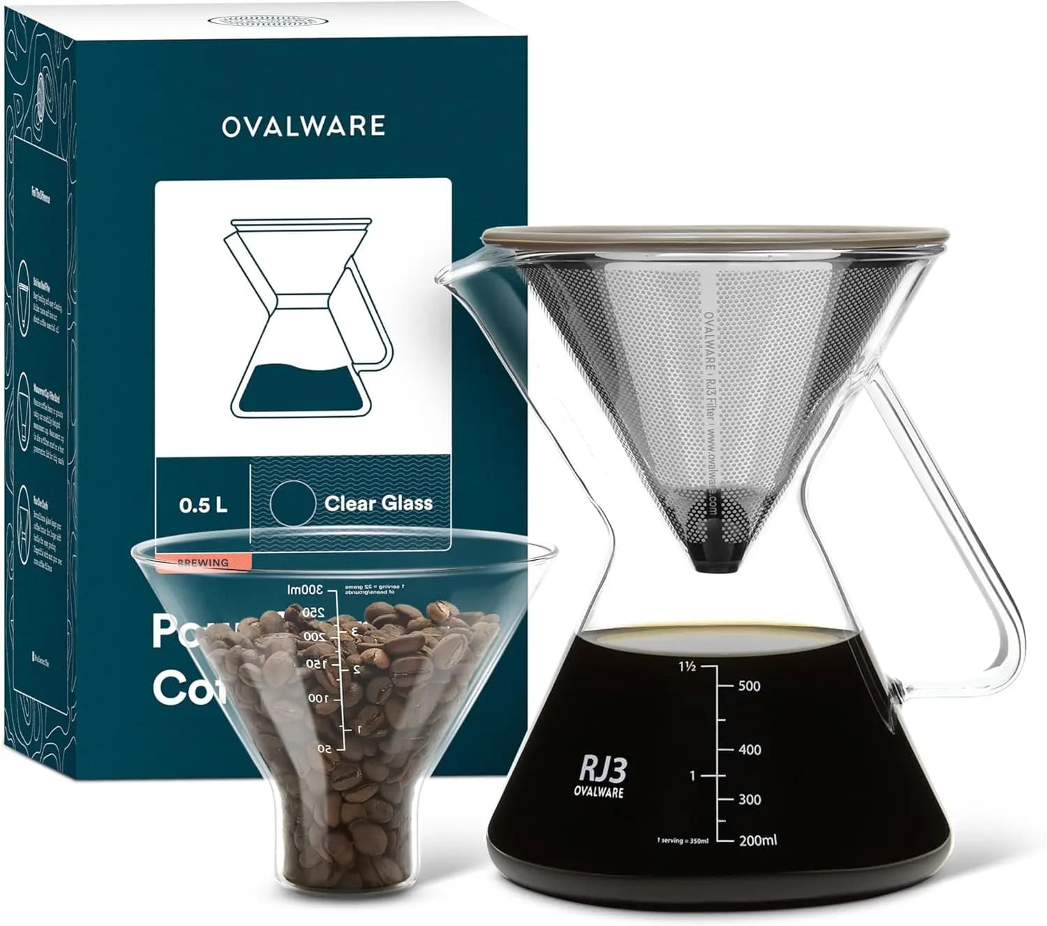 Set per caffettiera con caraffa in borosilicato, filtro in acciaio inossidabile e misurino per la produzione di birra fatta in casa