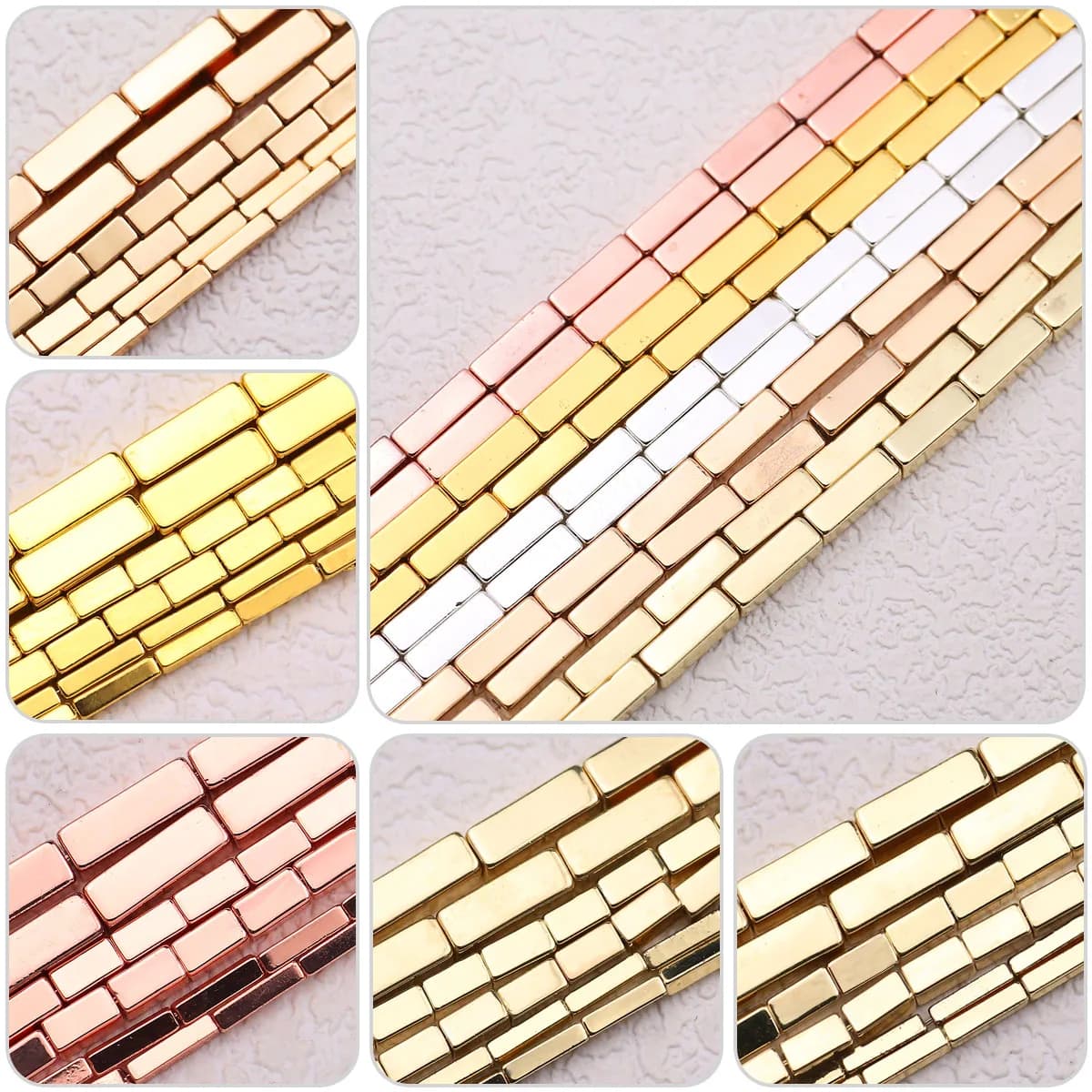 4/6/9mm Natural Stone Rectangle Hematite Golden Plated Spacer Loose Beads For Jewelry Making Bracelets Necklaces DIY Accessories