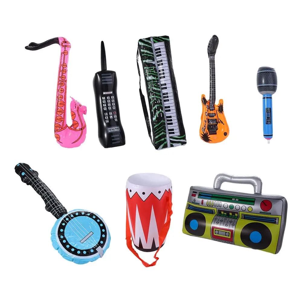 Strumento Musicale Gonfiabile per l'Apprendimento dei Bambini, Chitarra Gonfiabile, Ukulele e Microfono in Palloncino