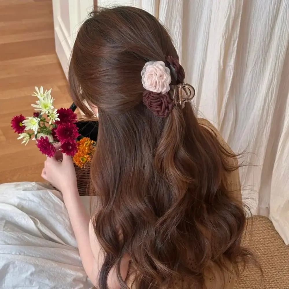 Grappling clip women's gentle flower plate hair clip back of the head shark clip high-end hair accessories