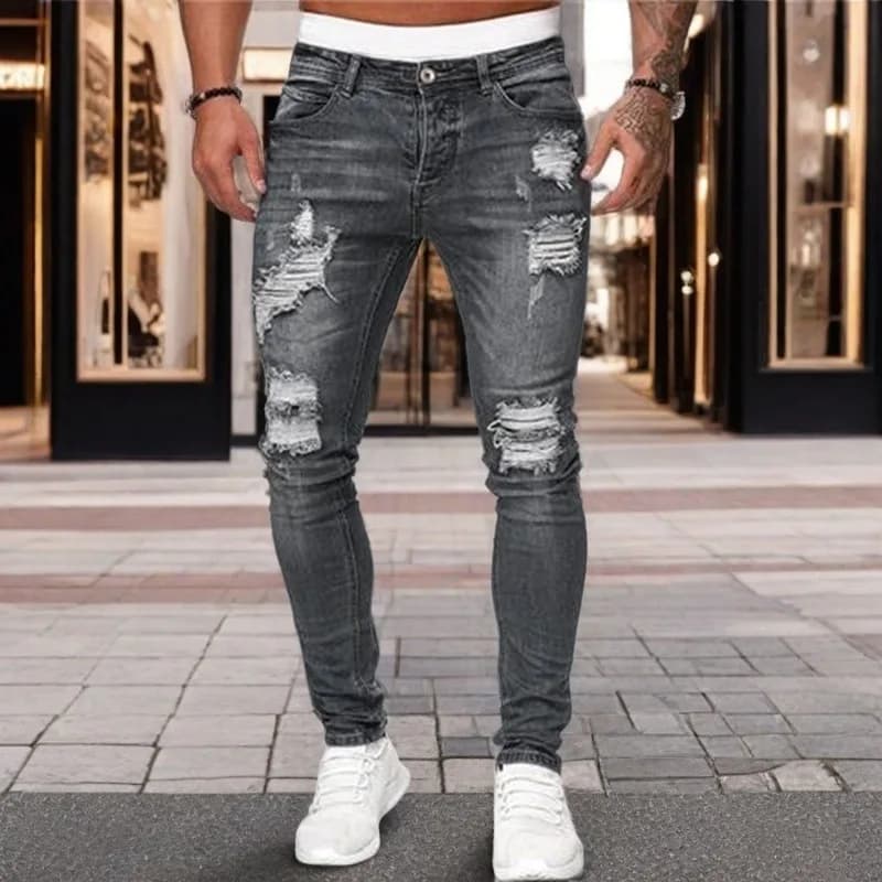 Jeans Capri da Uomo Slim Fit Trendy Primavera Estate, Stile Street, Denim Sbiadito, Pantaloni Casual a Gamba Stretta