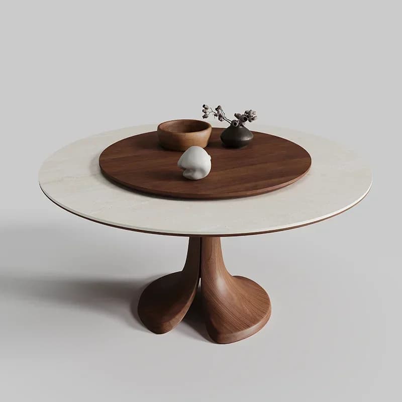 Tavoli da Pranzo Vintage Francesi, Design di Lusso Nordico con Piano in Pietra, Tavolo Rotondo con Gambe in Legno Massello, Arredamento per Sala da Pranzo FYDT