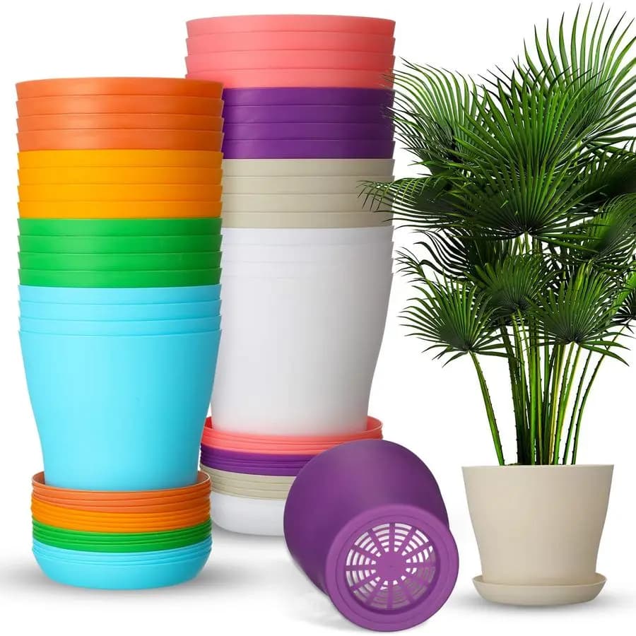 Set of 32 Vases from 6 Inch Vivary, Colored Plastic Vases for Flowers and Plants with Subvases and Drainage Holes