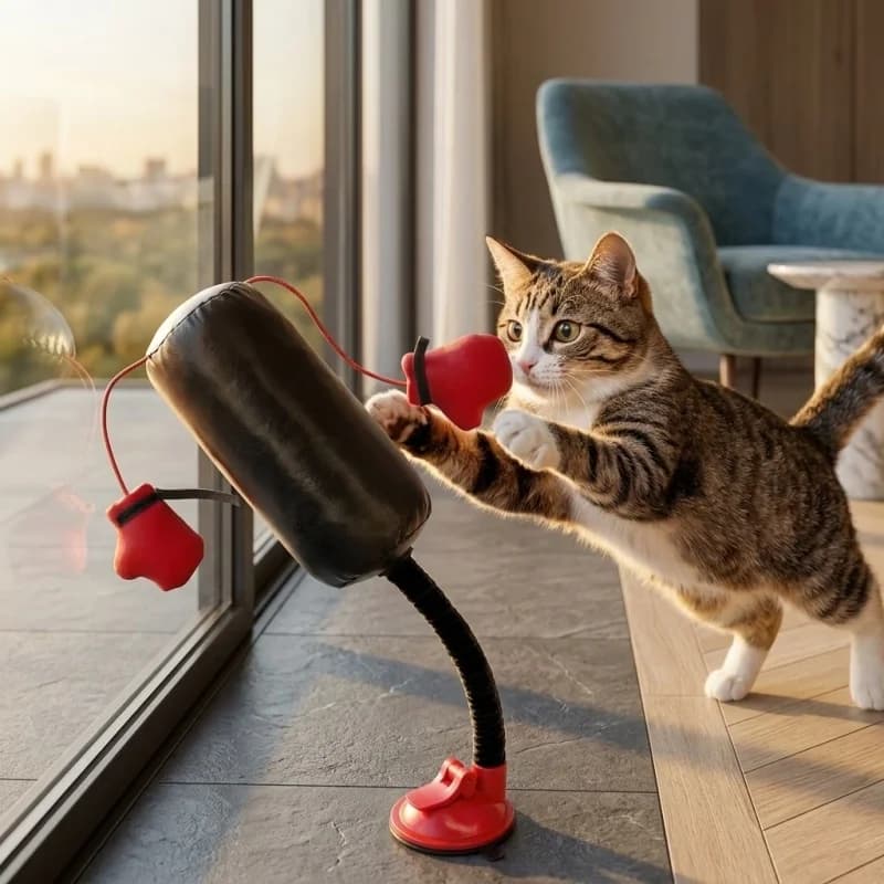 Cat Punching Bag Toy Paw Punch Boxing Toy With Soft Fabric Gloves Daily Interactive Cat Plaything 7 X 35 Cm
