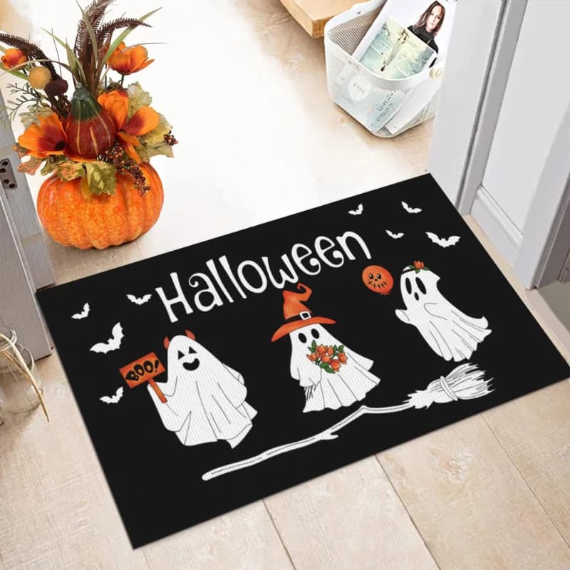 VIKAMA Halloween Doormat Cartoon Ghost Witch Bat Washable Non Slip Rug Welcome Mat for Indoor Outdoor Front Door Holiday Decor