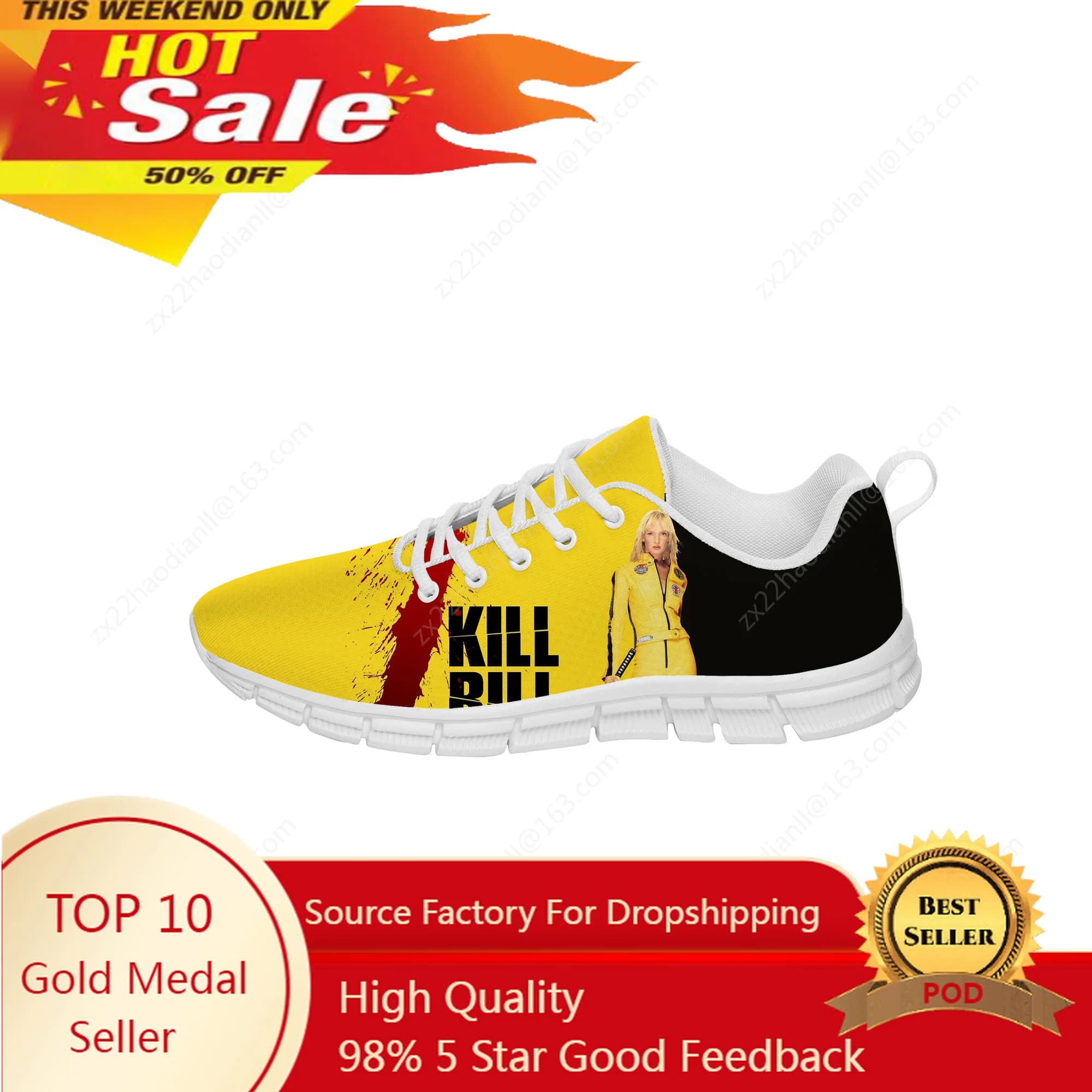 Movie Kill Bill Sneakers Woman Teenager Casual Shoes Canvas Running Shoes Breathable Light Shoe Printed 3D White