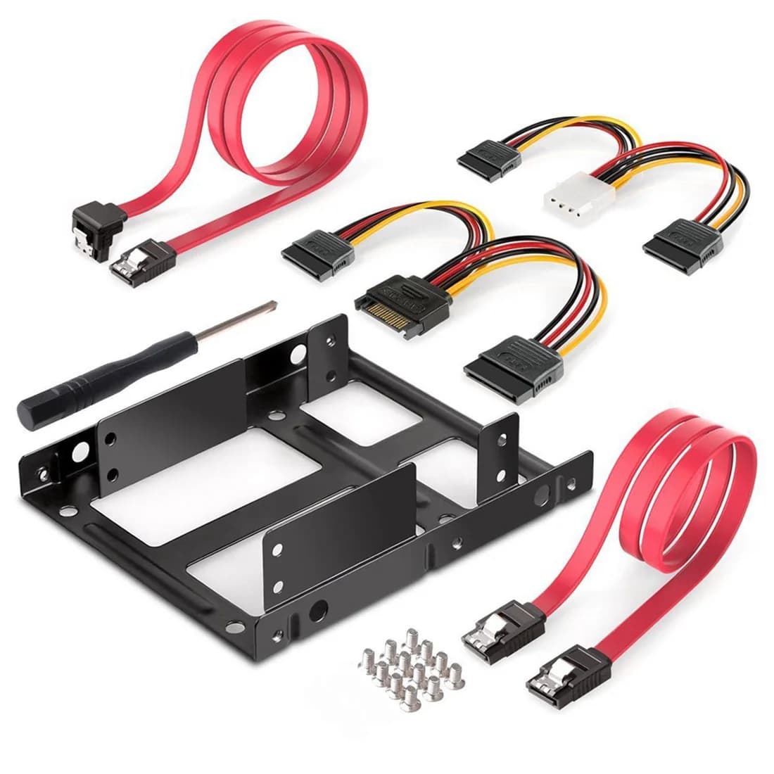 Kit adattatore in metallo con staffa HDD/SSD esterna dual-bay da 2,5 pollici a 3,5 pollici, senza cavo SATA o con set di cavi SATA