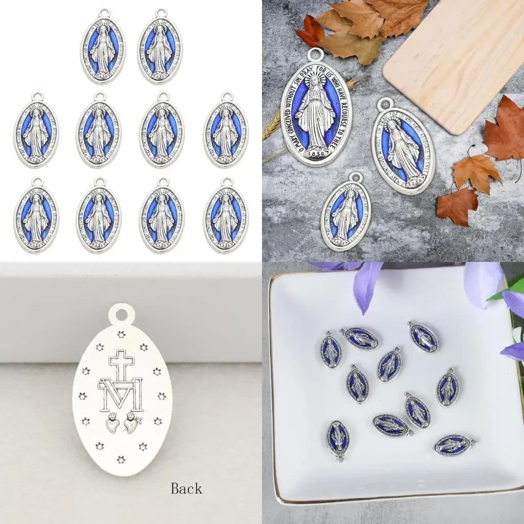 10 Pieces Oval Blessed Virgin Charm Pendant for Chain Necklace