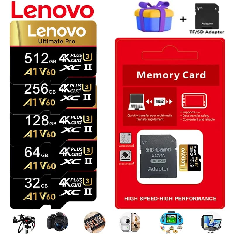 Active Lenovo TF Cards Memory Card 512GB Micro TF SD SD Cards 128GB 64GB C10 for Nintendo Switch / Surveillance / Laptop
