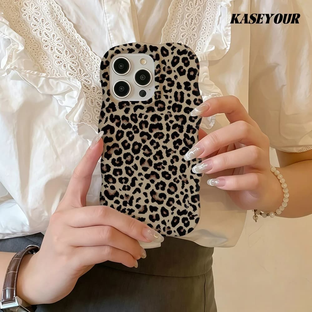 Custodia per telefono 2-IN-1 Fashion Wave Edge Hit Timeless Leopard antiurto per iPhone 17 Air 16 15 14 13 12 11 Pro Max