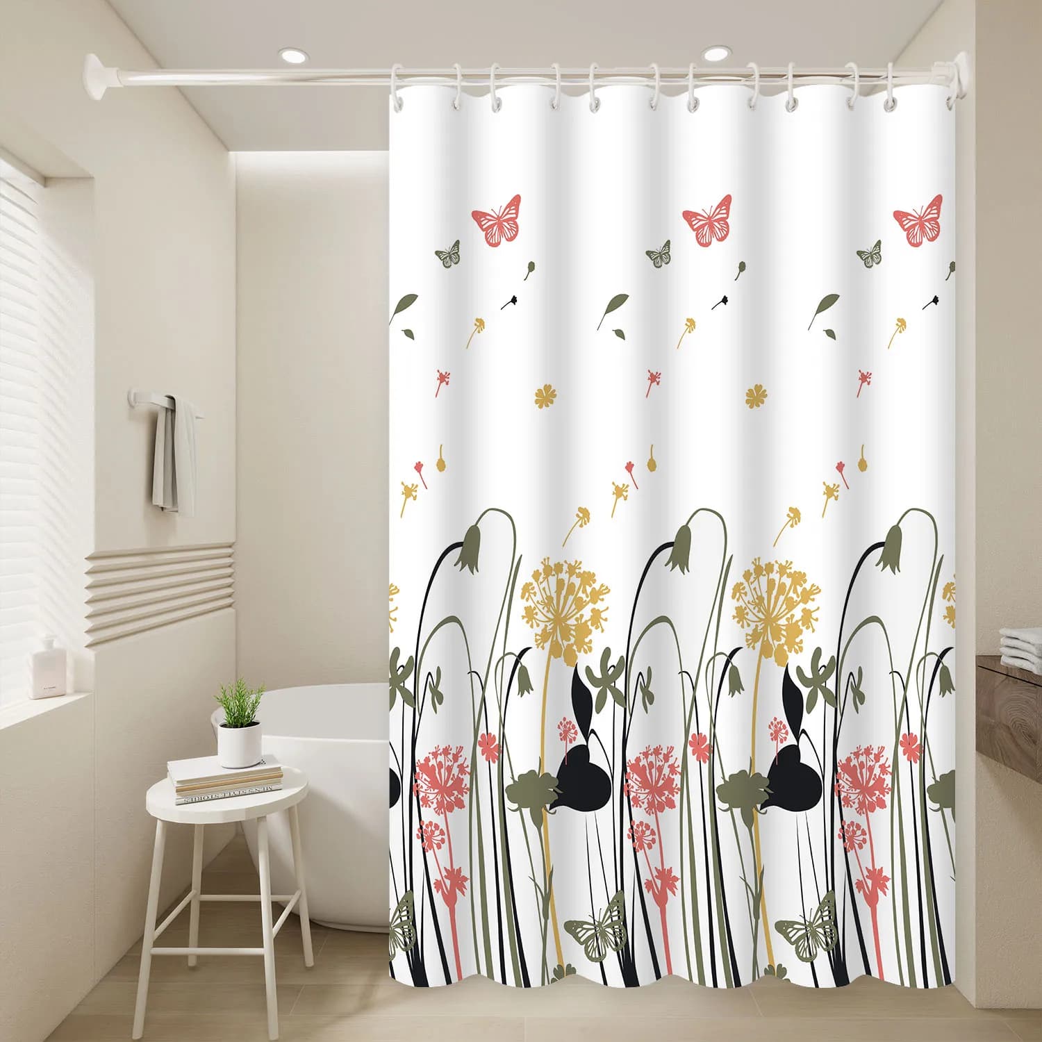 Tenda da doccia floreale con tarassaco da 1 pezzo, impermeabile, PEVA, arredamento romantico per il bagno