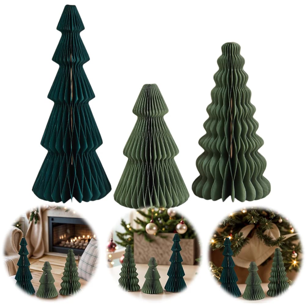 3Pcs Origami Christmas Tree Ornament Honeycomb Paper Christmas Tree Paper Christmas Tree for Festive Home Decor and Photo Props