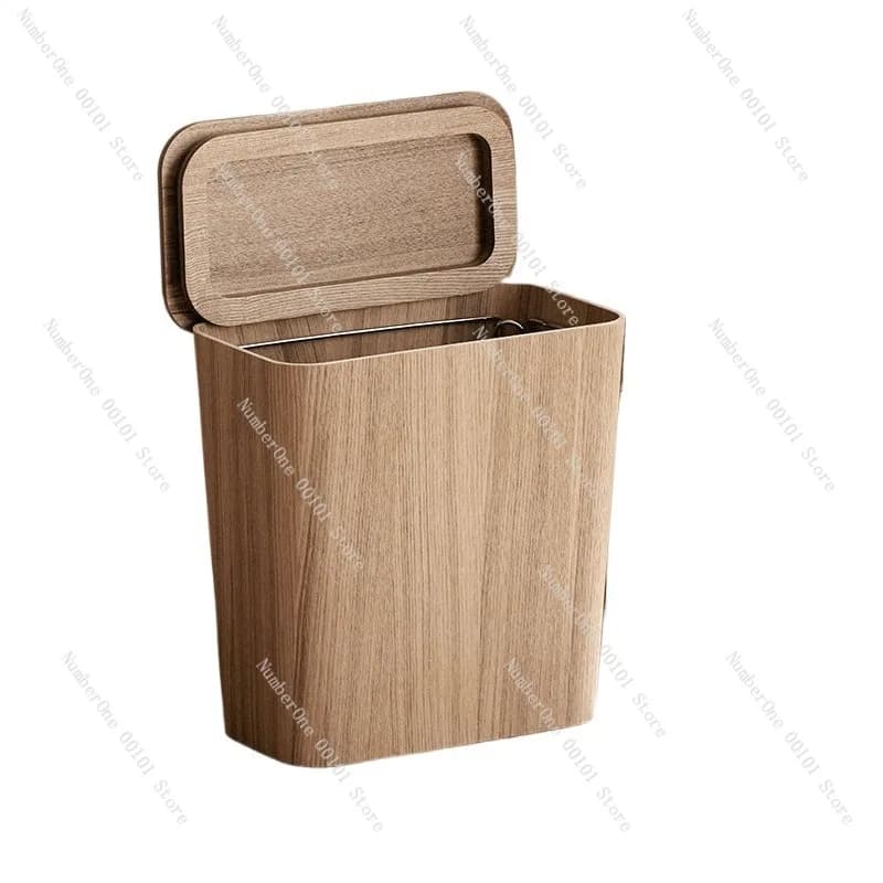 Bidone della spazzatura in legno, cestino coperto quadrato, semplice contenitore portaoggetti per hotel, ufficio domestico, pulito, pulito, design moderno