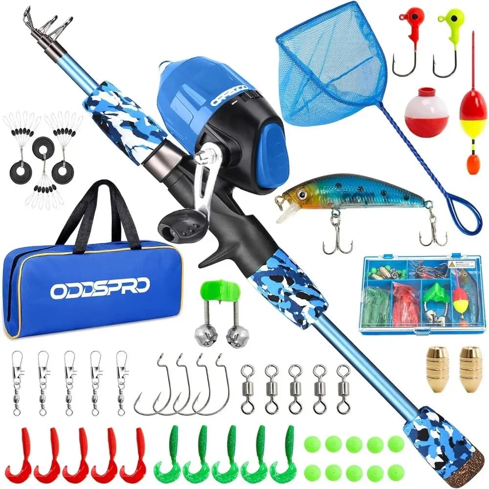 Canna da Pesca Telescopica Portatile Rosa per Bambini con Mulinello Spincast e Scatola Attrezzi per Ragazze e Giovani