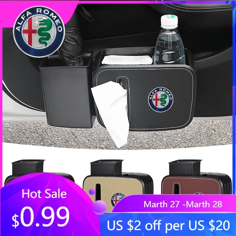 Organizer Multifunzionale per Sedile Posteriore Auto con Portabicchieri per Alfa Romeo Spider, Giulia, Giulietta, 147, 156, 159, Mito, St