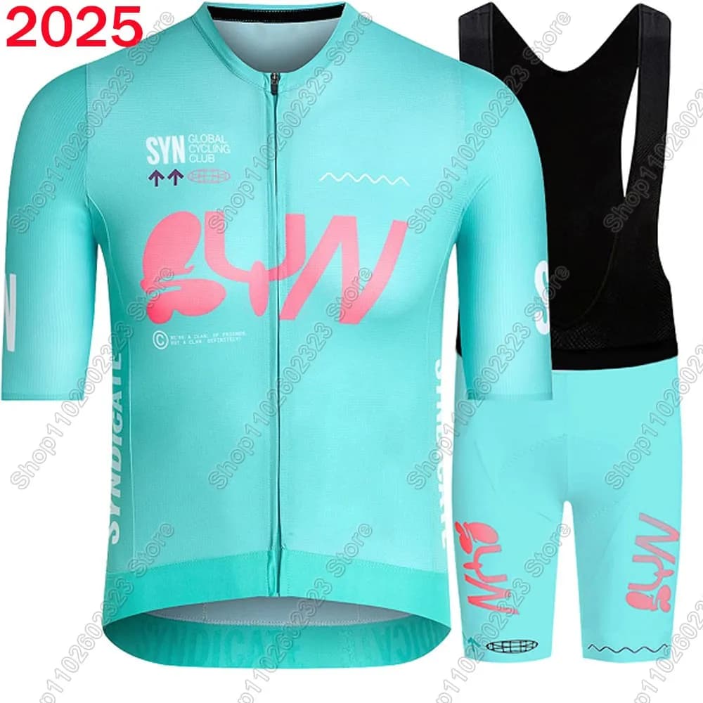Team Bike Knit SYN 2025 Set summer blue bicycle clothing road bike shirts suit shorts with bike straps MTB Ropa Maillot
