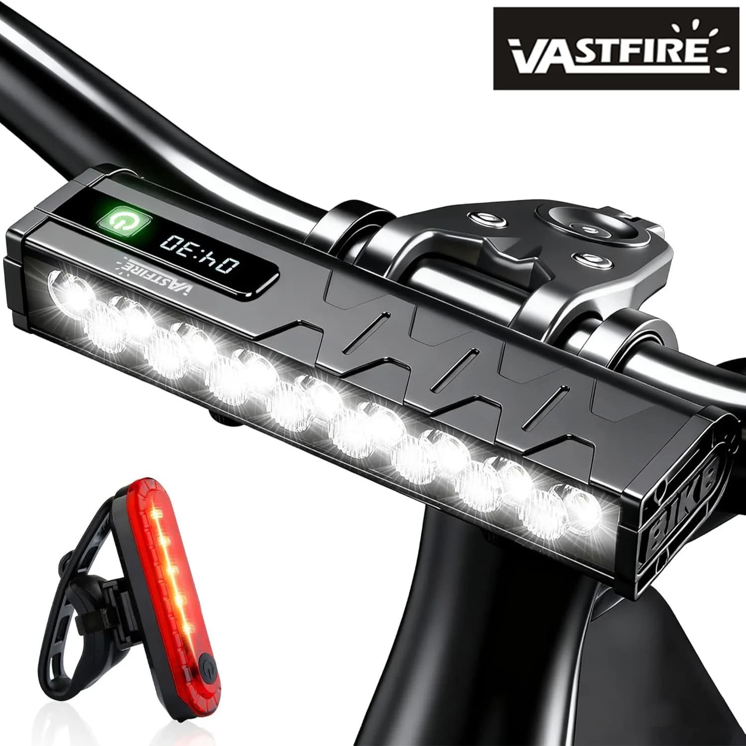 Vastfire 17 LED Faro e fanale posteriore per bici, Luce per bicicletta super luminosa per la guida notturna, Luce per bici ricaricabile tramite USB