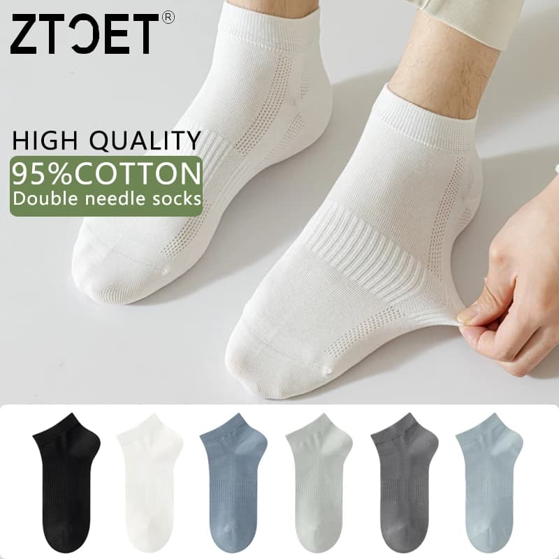 6Pairs Men Combed Cotton Socks Double Needle Antibacterial Black Casual Business Breathable High Quality Male Sock Size39-45