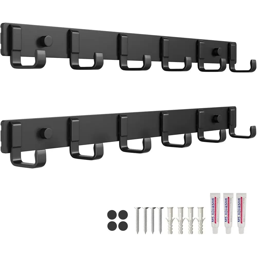 2-Pack 16-Inch Wall-Mounted Coat Rack with 6 Hooks for Compact Storage of Coats, Hats, and Bags in Entryway, Bedroom, or Closet