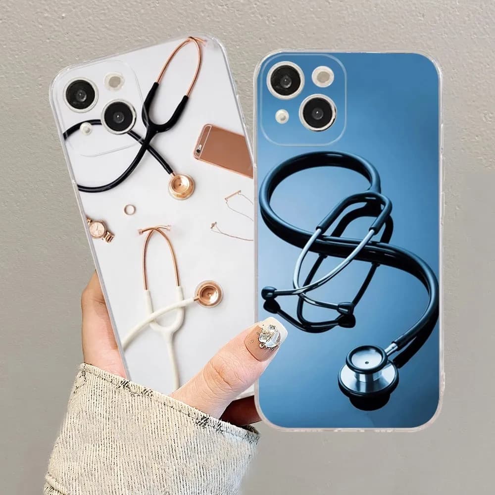 Custodia per telefono stetoscopio per medicina medica per iPhone 15 14 13 12 Mini 11 Pro XS Max X XR SE 6 7 8 Plus custodia morbida in Silicone