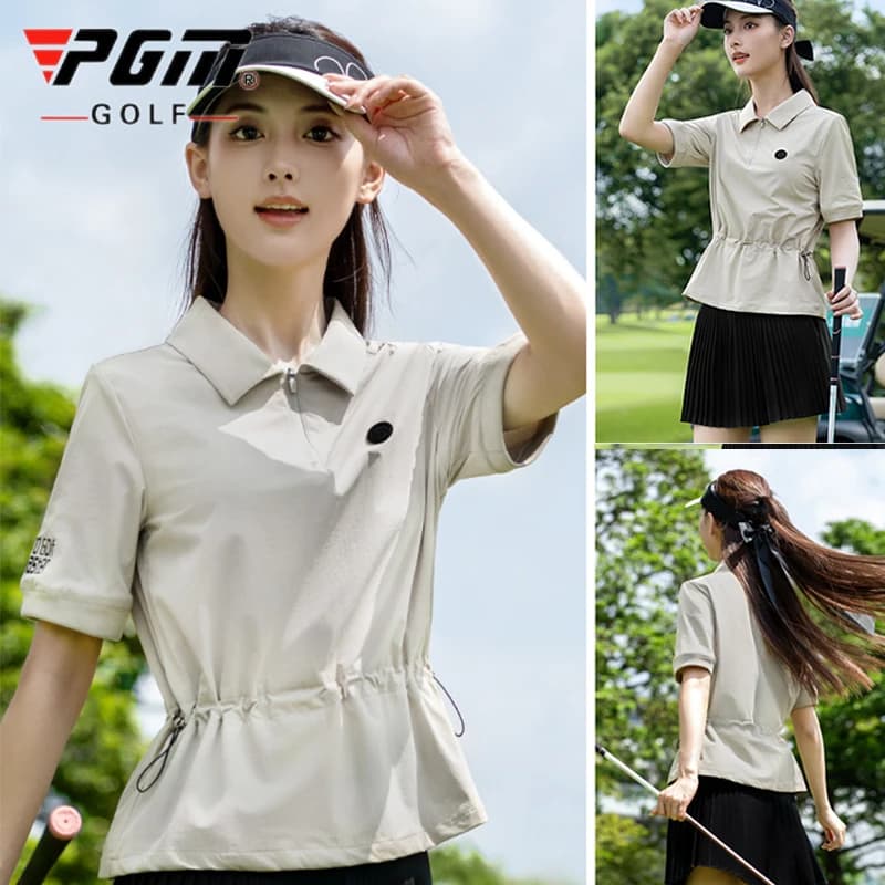 PGM Golf Donna Polo con cerniera ad asciugatura rapida Top sottile a maniche corte Abbigliamento traspirante Gonna da golf a pieghe per il tempo libero da donna con corta