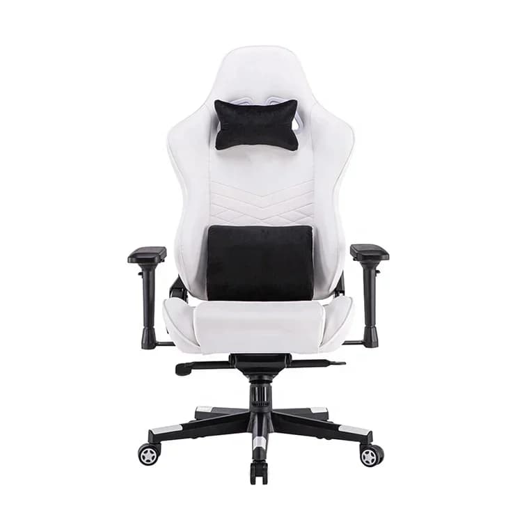 # Sedia da gioco in PU bianco premium con meccanismo di rana inclinabile Computer Carreras Gamer Silla con testa in memory foam e cuscini lombari