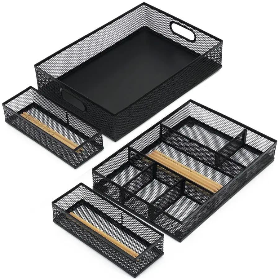 Organizer per cassetto scrivania con 6 divisori regolabili, organizer in metallo per penne da cassetto scrivania, vassoio organizer in rete per cassetto scrivania ufficio