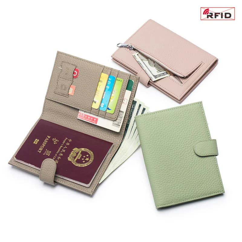 Porta passaporto ultrasottile con blocco RFID in pelle occidentale Portafoglio multifunzionale Borsa porta documenti con clip per biglietti aerei per donna