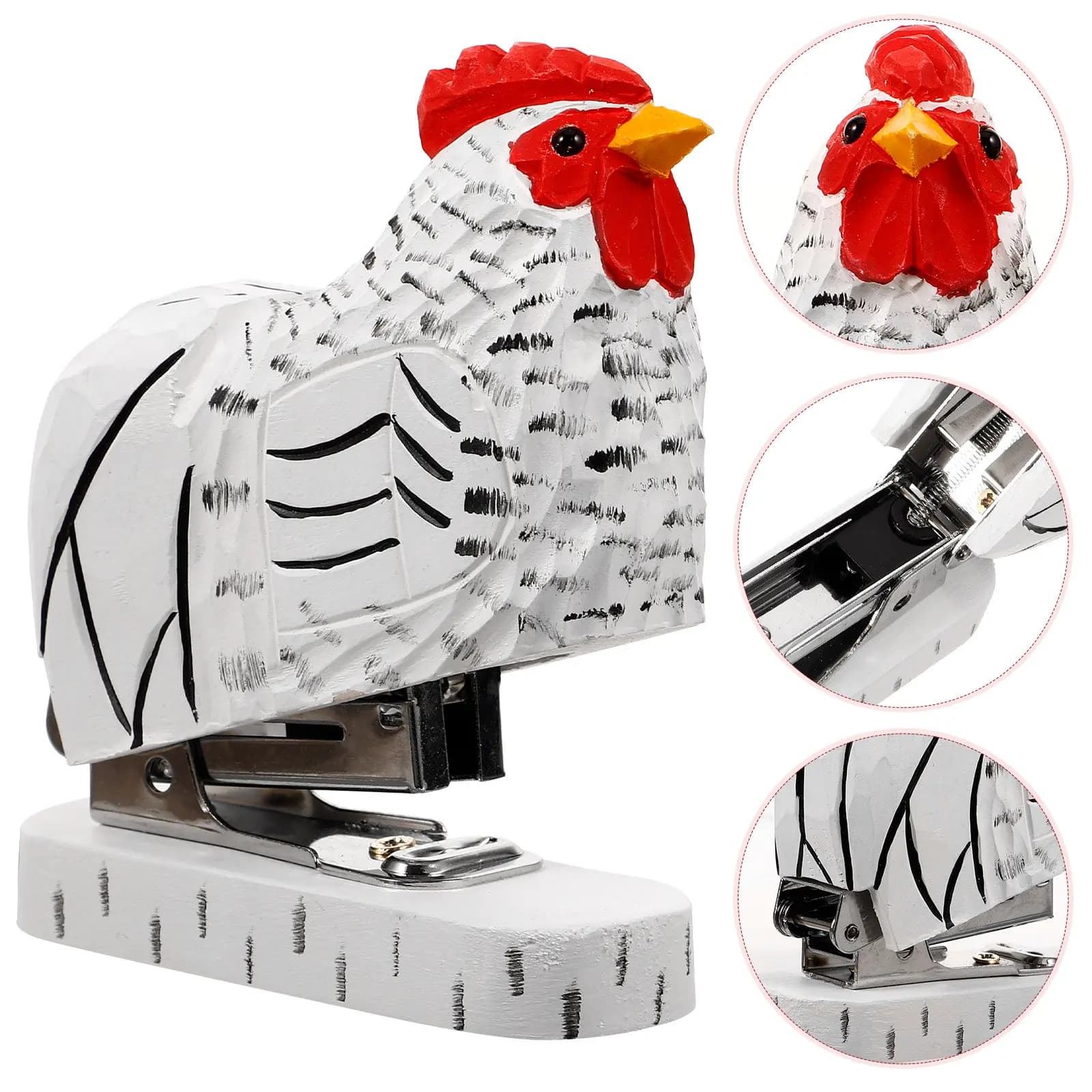 Cucitrice a Forma di Gallo in Legno, Piccola, Portatile, Riutilizzabile, per Ufficio, Accessorio da Scrivania Carino