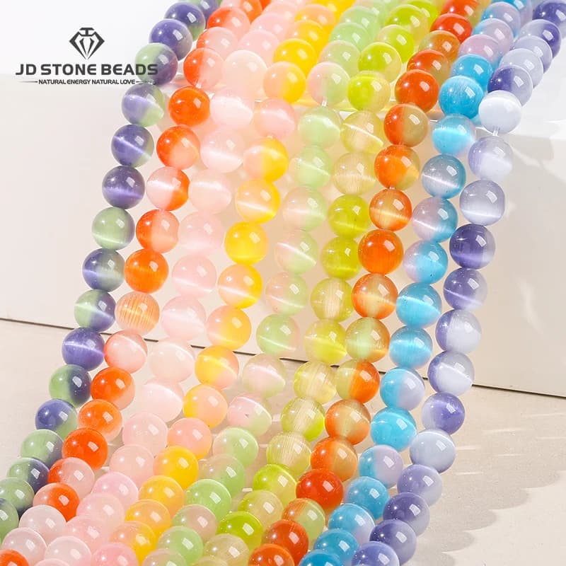 Perline di pietra occhio di gatto in pietra naturale doppi colori da 8 mm, distanziatore allentato rotondo, perline colorate per la creazione di gioielli, braccialetti per collane fai da te