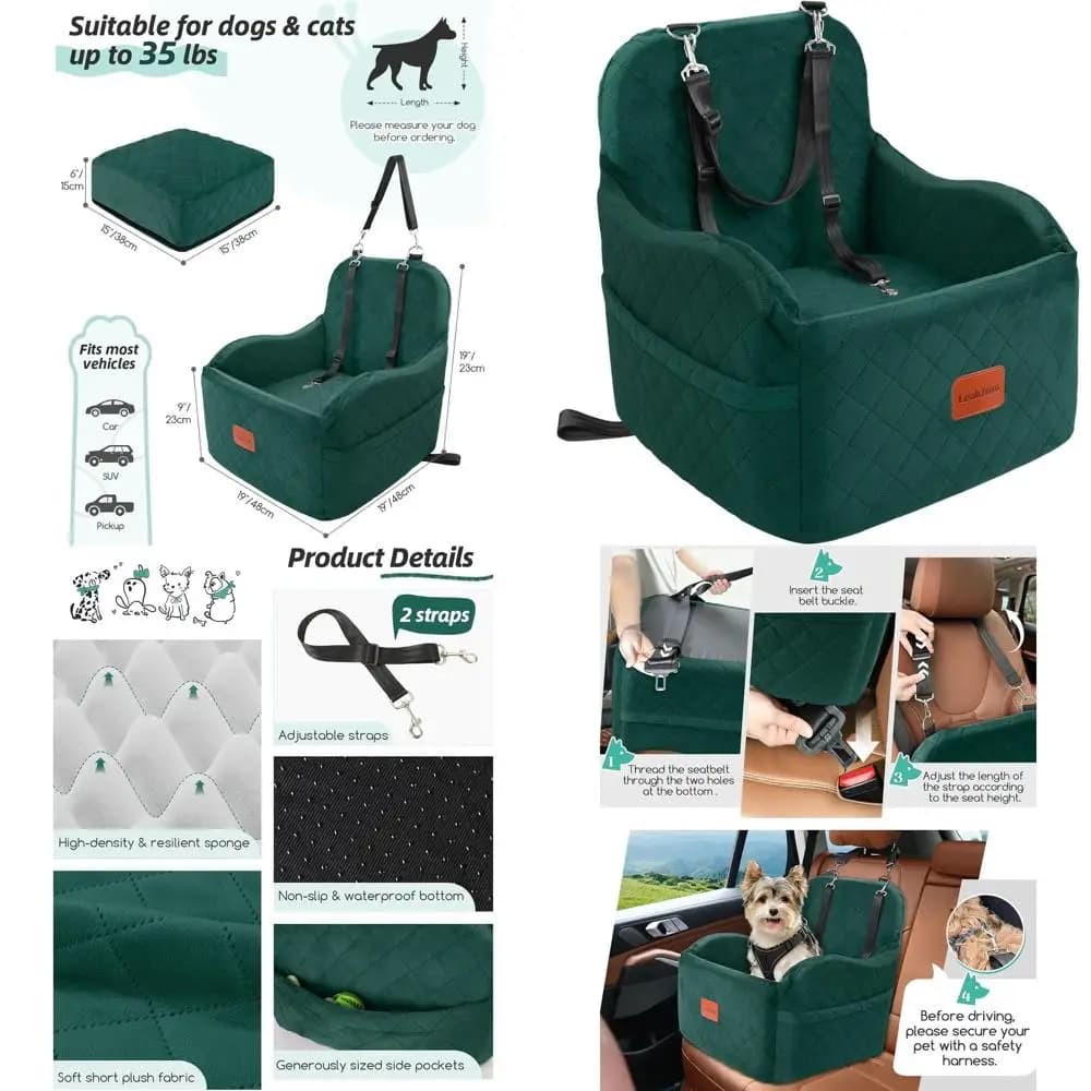 High chair for dogs with cushion, removable cover and washable, pockets, adjustable straps, suitable for front or rear seat, Ea
