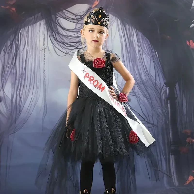 Jogerli Halloween Zombie Sposa Costume Cosplay Ragazza per bambini Trailing Gonna a rete Panno per festival fantasma