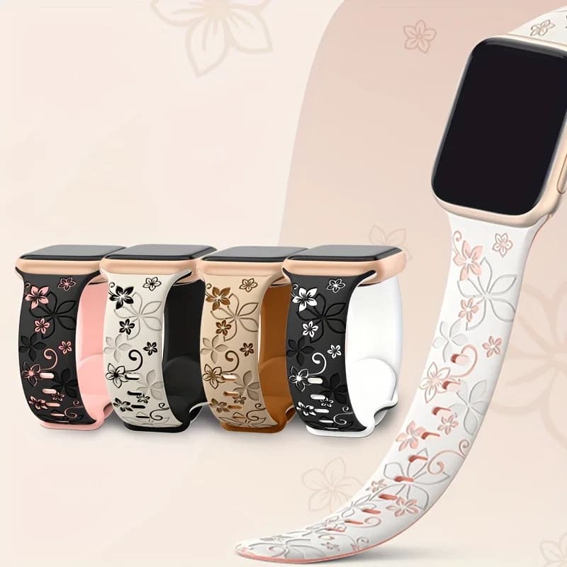 Cute floral engraving bracelet for Apple Watch Band 46/41/40/44/45/42/49/38mm iWatch Series11 10 9 7 6 5 4 3 Ultra2