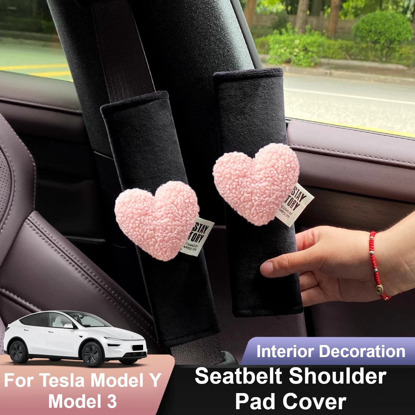 Safety Belt Strap for Tesla Model Y Model 3 Anti-Grip Anti-Grip Belt Decoration for Women's Safety Belt Accessories for Interior Car